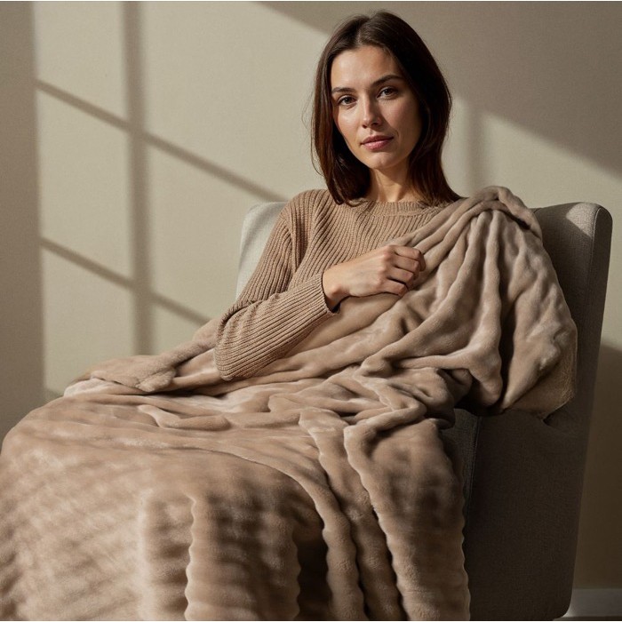 Manta grande de poliéster de tacto suave para personalizar color beige vista detalle