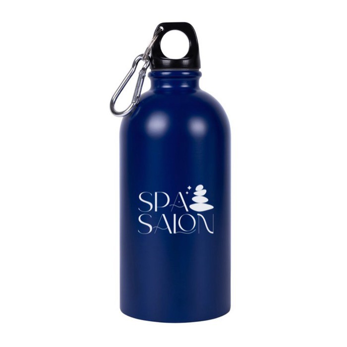 Botella de acero inoxidable reciclado y mosquetón plateado 500ml color azul tercera vista