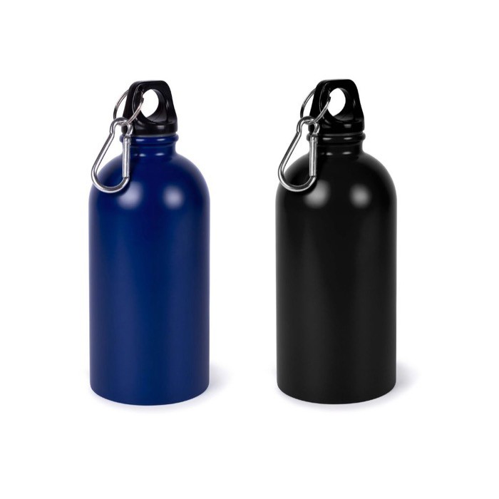 Botella de acero inoxidable reciclado y mosquetón plateado 500ml color negro tercera vista