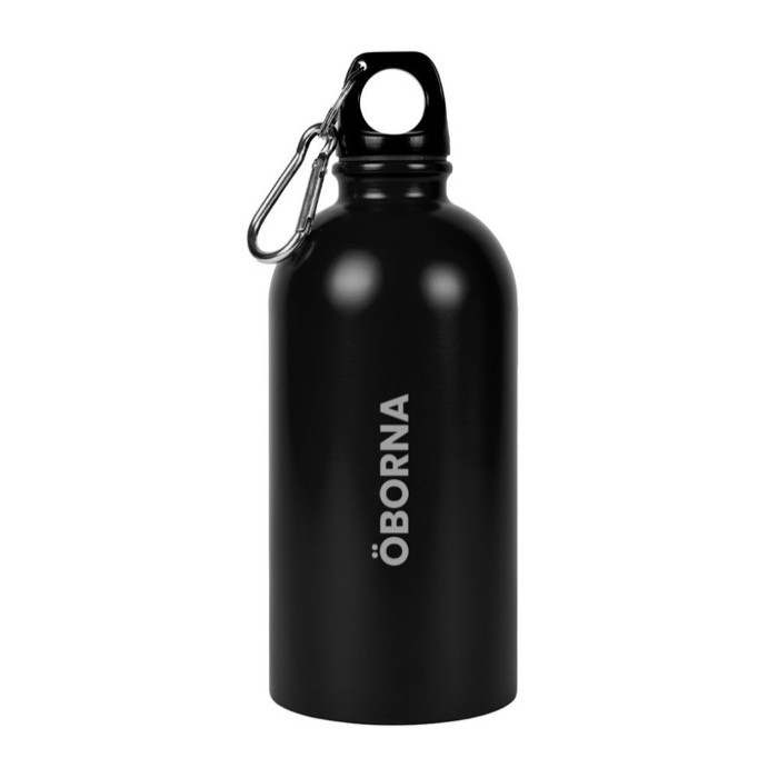 Botella de acero inoxidable reciclado y mosquetón plateado 500ml color negro cuarta vista