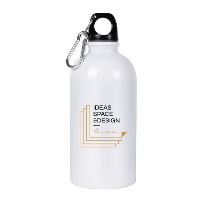 Botella de acero reciclado con mosquetón para sublimación 500ml color blanco tercera vista