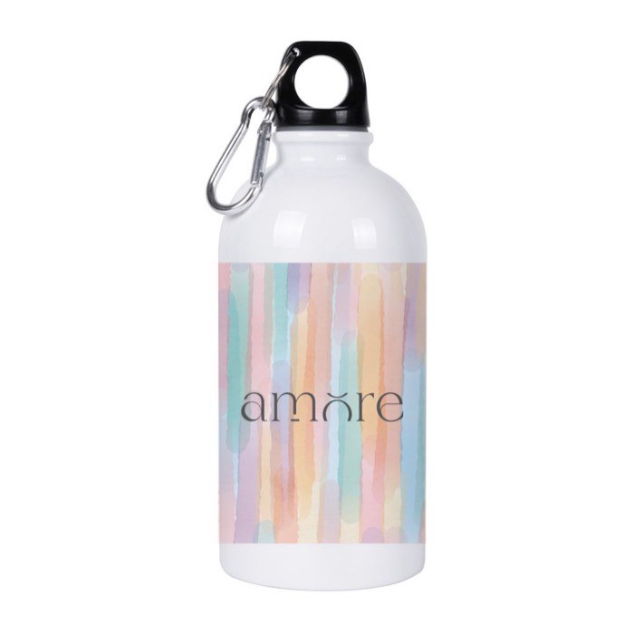 Botella de acero reciclado con mosquetón para sublimación 500ml color blanco cuarta vista