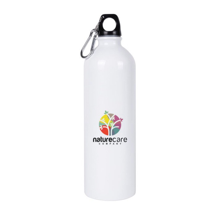 Botella de acero reciclado con mosquetón para sublimación 750ml color blanco tercera vista