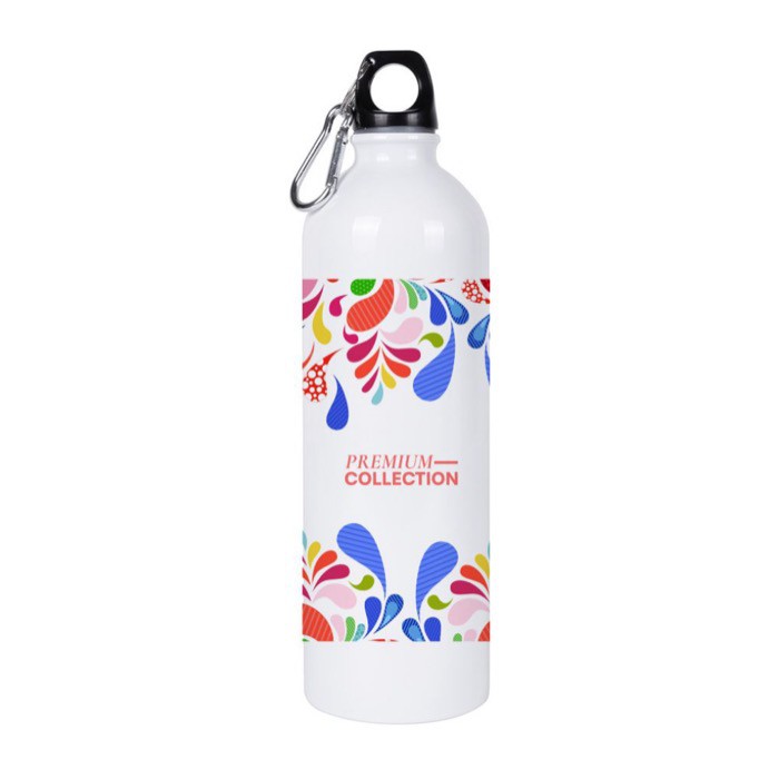 Botella de acero reciclado con mosquetón para sublimación 750ml color blanco cuarta vista