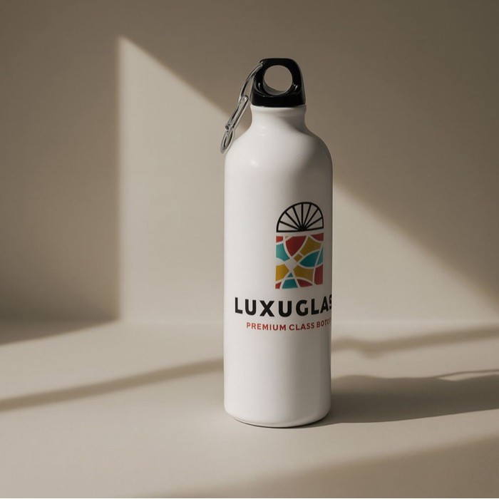 Botella de acero reciclado con mosquetón para sublimación 750ml color blanco quinta vista