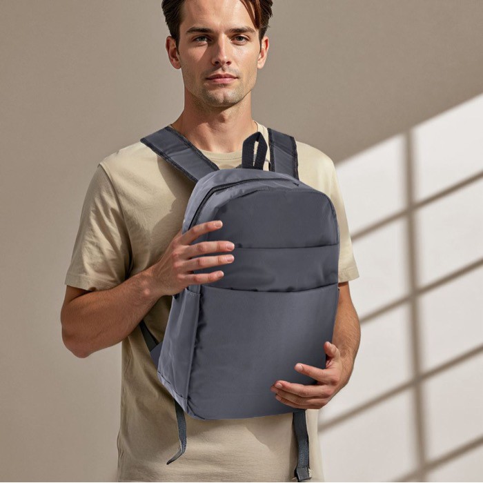 Mochila ligera de nylon para portátil con bolsillo antirrobo 16'' color gris vista detalle 2