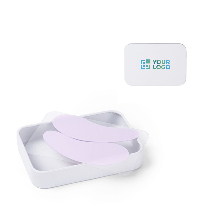Set reutilizable de parches para ojos de silicona en una caja color blanco vista principal