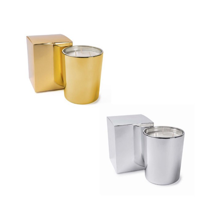 Vela con fragancia florales de 3 mechas en vaso de cristal brillante color dorado tercera vista