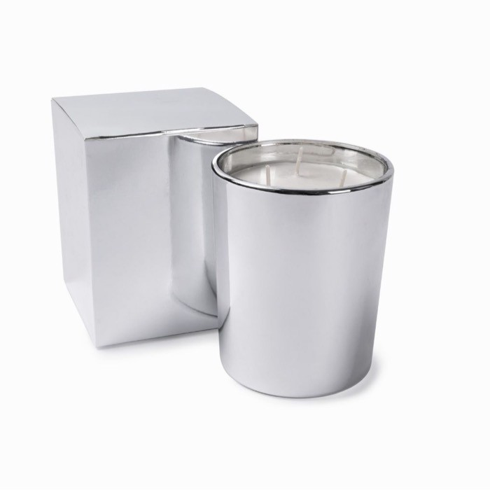 Vela con fragancia florales de 3 mechas en vaso de cristal brillante color plateado segunda vista