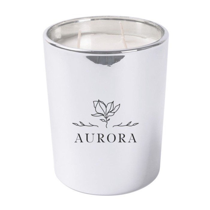 Vela con fragancia florales de 3 mechas en vaso de cristal brillante color plateado cuarta vista