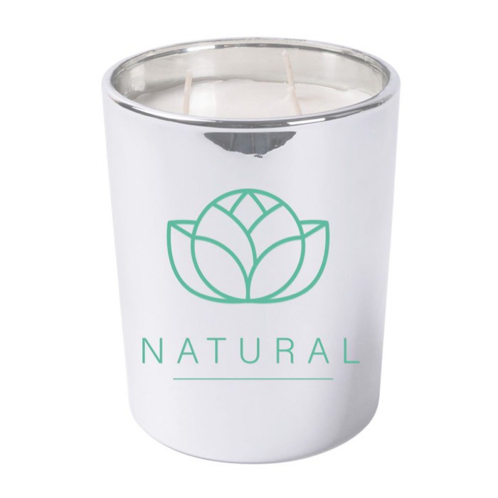 Vela con fragancia florales de 3 mechas en vaso de cristal brillante color plateado sexta vista