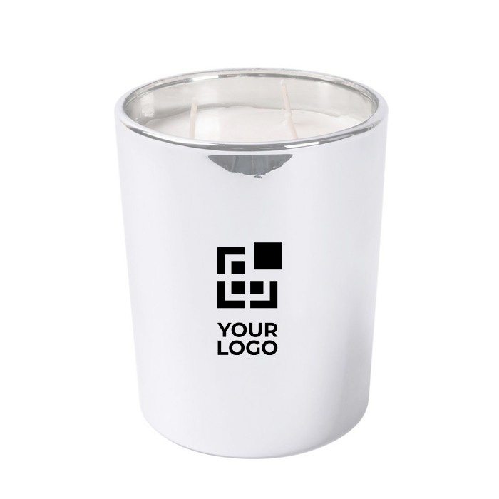 Vela con fragancia florales de 3 mechas en vaso de cristal brillante color plateado vista principal