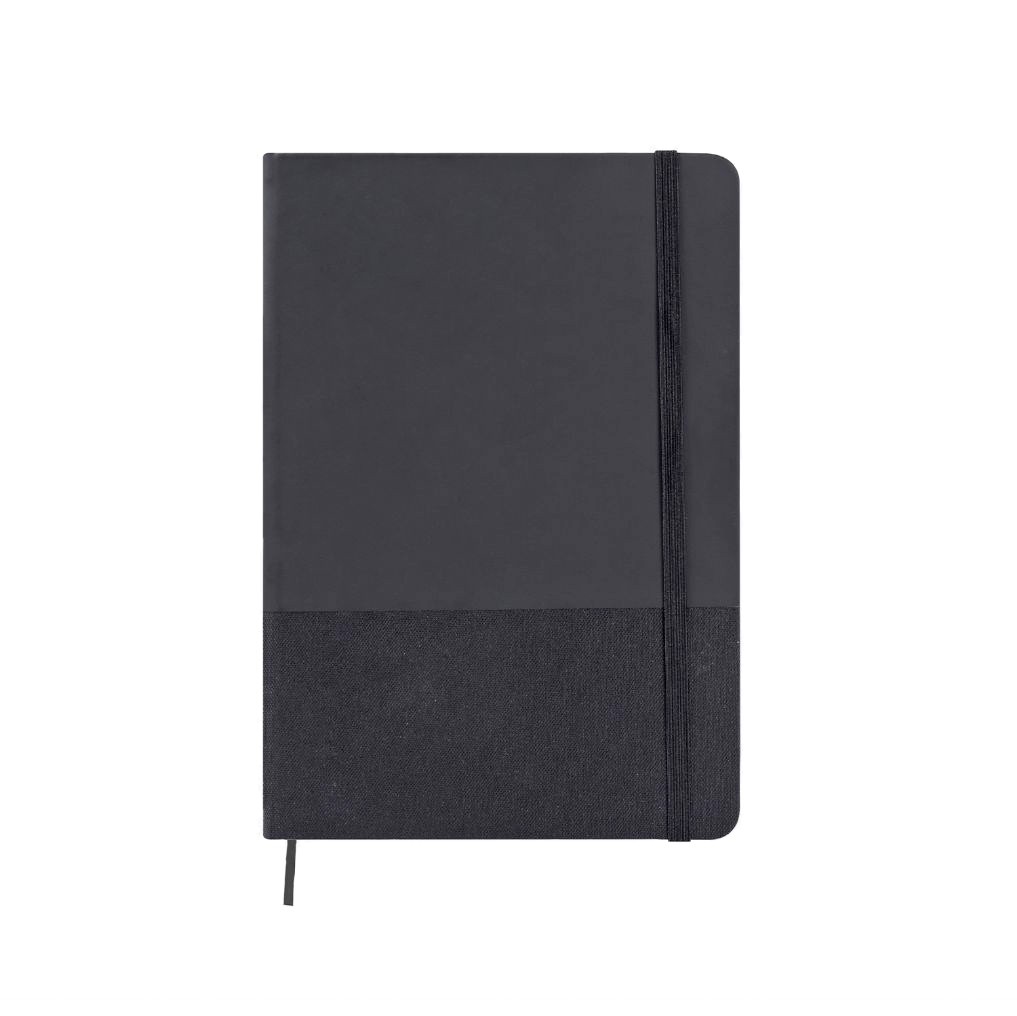 Libreta de cuero sintético y RPET con hojas color crema a rayas A5 color negro primera vista Libreta de cuero sintético y RPET con hojas color crema a rayas A5 color negro primera vista