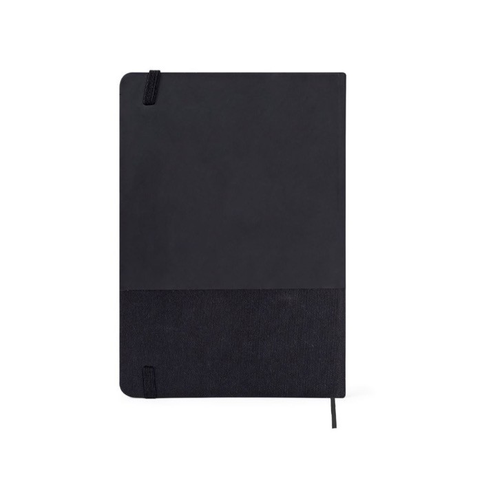 Libreta de cuero sintético y RPET con hojas color crema a rayas A5 color negro tercera vista Libreta de cuero sintético y RPET con hojas color crema a rayas A5 color negro tercera vista
