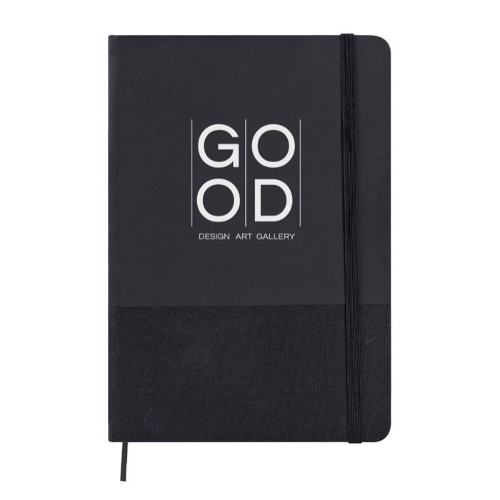 Libreta de cuero sintético y RPET con hojas color crema a rayas A5 color negro cuarta vista Libreta de cuero sintético y RPET con hojas color crema a rayas A5 color negro cuarta vista