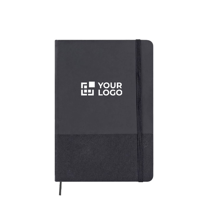 Libreta de cuero sintético y RPET con hojas color crema a rayas A5 color negro vista principal Libreta de cuero sintético y RPET con hojas color crema a rayas A5 color negro vista principal