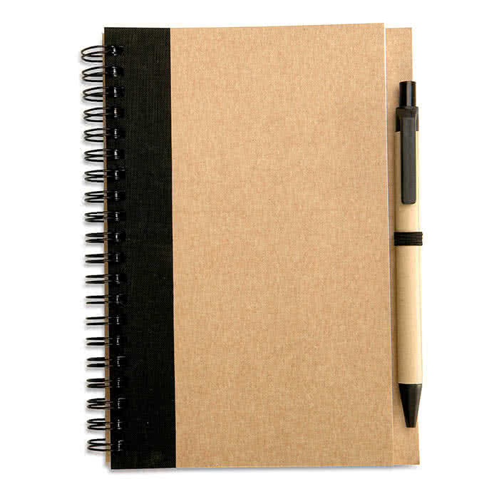 Libreta de papel reciclado con detalle de color color Negro Libreta de papel reciclado con detalle de color color Negro