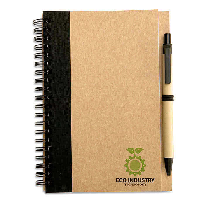 Libreta de papel reciclado con detalle de color color Negro cuarta vista con logo Libreta de papel reciclado con detalle de color color Negro cuarta vista con logo