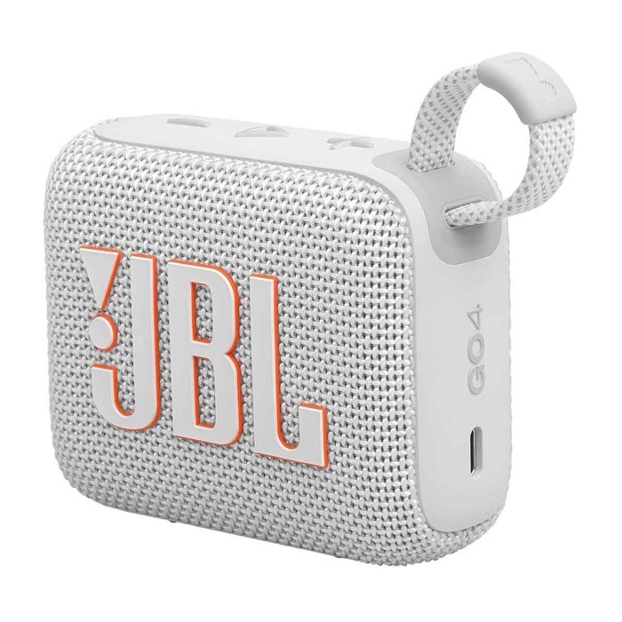 Altavoz JBL Go 4 colorido y pequeño con una potencia de 4.2W color blanco vista ángulo frontal derecho Altavoz JBL Go 4 colorido y pequeño con una potencia de 4.2W color blanco vista ángulo frontal derecho