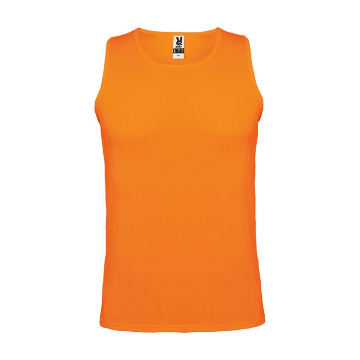 Camiseta deportivo infantil con etiqueta removible 140 g/m2 Roly color naranja fluorescente Camiseta deportivo infantil con etiqueta removible 140 g/m2 Roly color naranja fluorescente