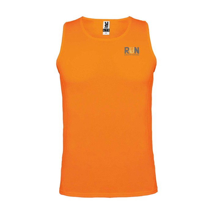 Camiseta deportivo infantil con etiqueta removible 140 g/m2 Roly color naranja fluorescente vista impresión serigrafía Camiseta deportivo infantil con etiqueta removible 140 g/m2 Roly color naranja fluorescente vista impresión serigrafía