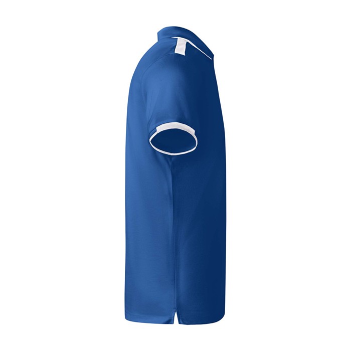 Polo deportivo infantil de poliéster de manga corta 140 g/m2 Roly color azul real segunda vista lateral Polo deportivo infantil de poliéster de manga corta 140 g/m2 Roly color azul real segunda vista lateral