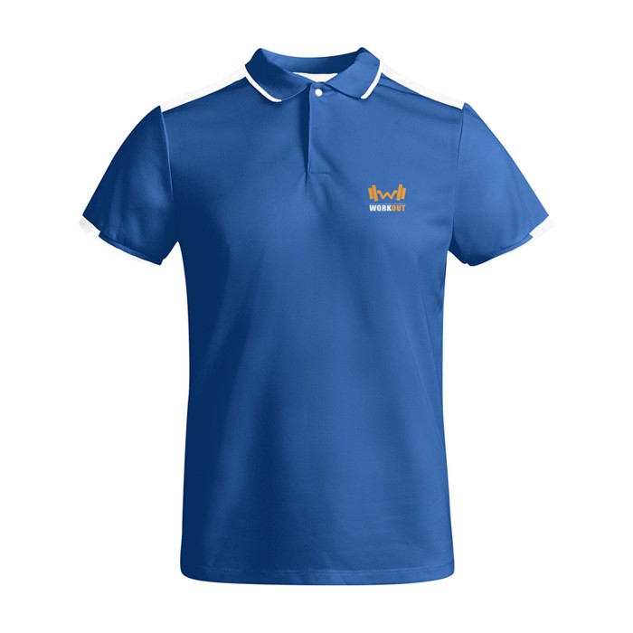Polo deportivo infantil de poliéster de manga corta 140 g/m2 Roly color azul real vista impresión serigrafía Polo deportivo infantil de poliéster de manga corta 140 g/m2 Roly color azul real vista impresión serigrafía