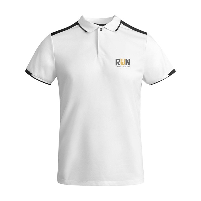 Polo deportivo infantil de poliéster de manga corta 140 g/m2 Roly color blanco vista impresión serigrafía Polo deportivo infantil de poliéster de manga corta 140 g/m2 Roly color blanco vista impresión serigrafía