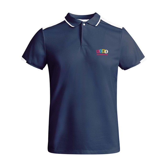 Polo deportivo infantil de poliéster de manga corta 140 g/m2 Roly color azul marino vista impresión serigrafía Polo deportivo infantil de poliéster de manga corta 140 g/m2 Roly color azul marino vista impresión serigrafía