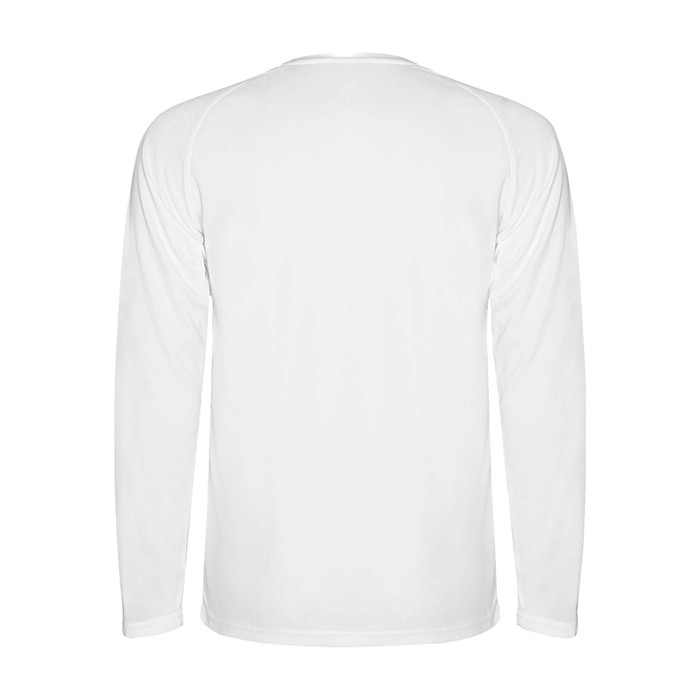 Camiseta técnica deportiva para niños de manga larga 150 g/m2 Roly color blanco segunda vista trasera Camiseta técnica deportiva para niños de manga larga 150 g/m2 Roly color blanco segunda vista trasera