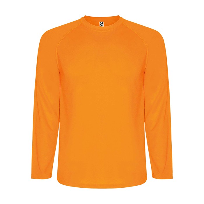 Camiseta técnica deportiva para niños de manga larga 150 g/m2 Roly color naranja fluorescente Camiseta técnica deportiva para niños de manga larga 150 g/m2 Roly color naranja fluorescente
