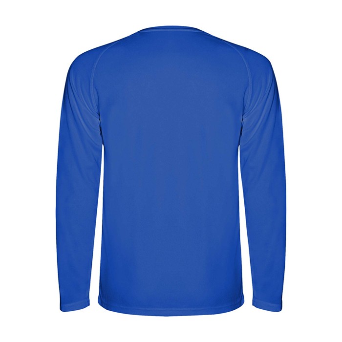 Camiseta técnica deportiva para niños de manga larga 150 g/m2 Roly color azul segunda vista trasera Camiseta técnica deportiva para niños de manga larga 150 g/m2 Roly color azul segunda vista trasera