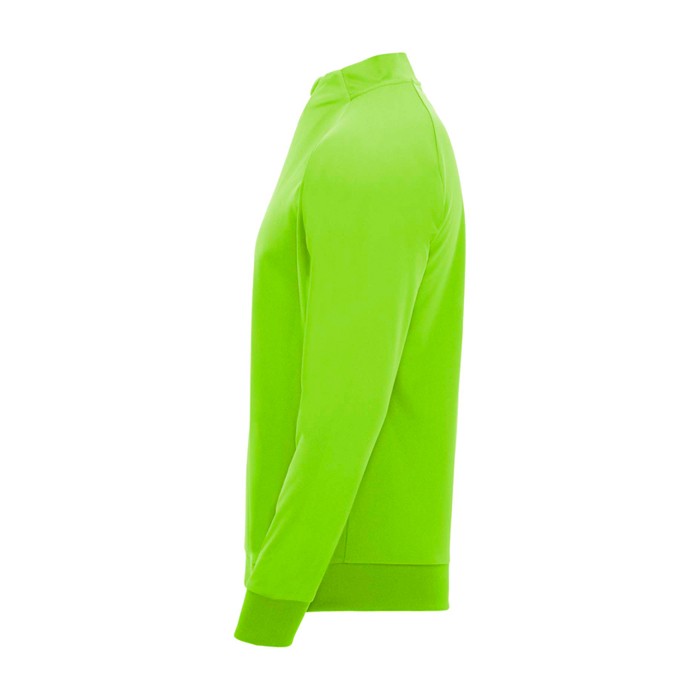 Sudadera infantil de manga larga con cremallera corta 200 g/m2 Roly color verde fluorescente vista lateral Sudadera infantil de manga larga con cremallera corta 200 g/m2 Roly color verde fluorescente vista lateral