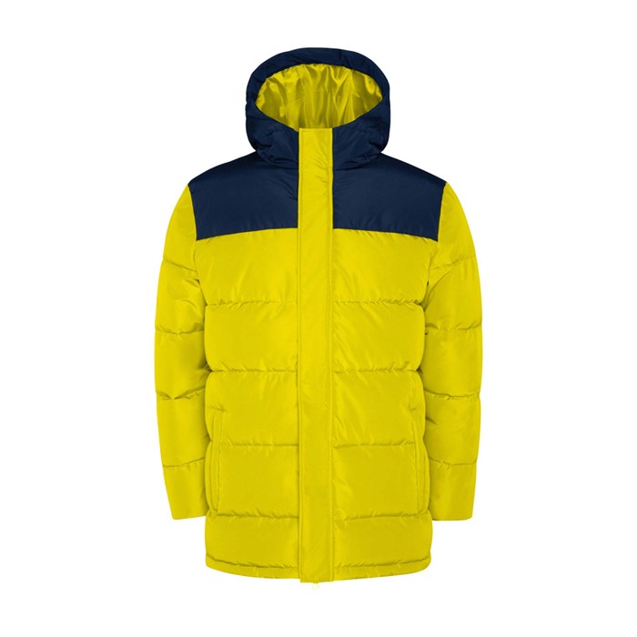 Chaqueta acolchada infantil de poliéster con puños elásticos Roly color amarillo Chaqueta acolchada infantil de poliéster con puños elásticos Roly color amarillo