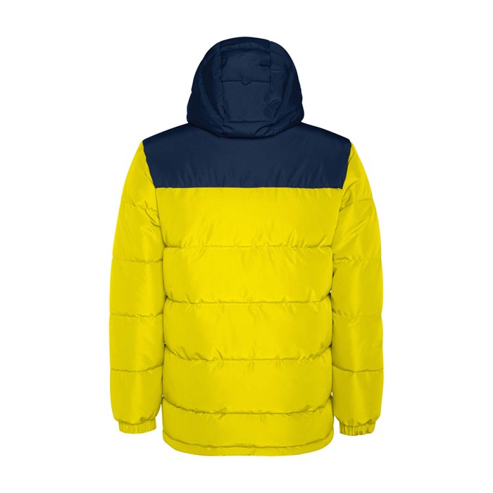 Chaqueta acolchada infantil de poliéster con puños elásticos Roly color amarillo segunda vista trasera Chaqueta acolchada infantil de poliéster con puños elásticos Roly color amarillo segunda vista trasera