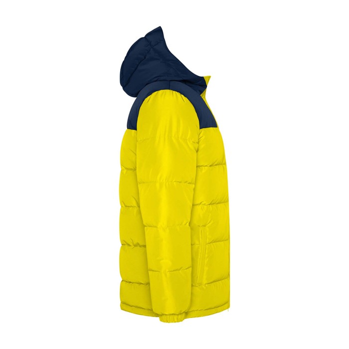 Chaqueta acolchada infantil de poliéster con puños elásticos Roly color amarillo segunda vista lateral Chaqueta acolchada infantil de poliéster con puños elásticos Roly color amarillo segunda vista lateral