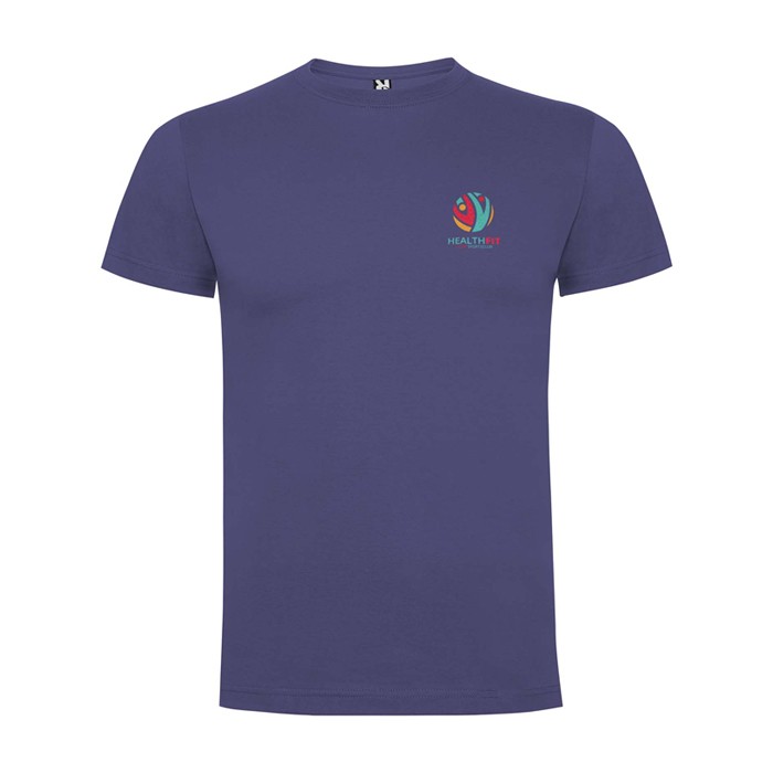 Camiseta infantil de manga corta de algodón en punto 165 g/m2 Roly color azul vaquero vista impresión serigrafía Camiseta infantil de manga corta de algodón en punto 165 g/m2 Roly color azul vaquero vista impresión serigrafía