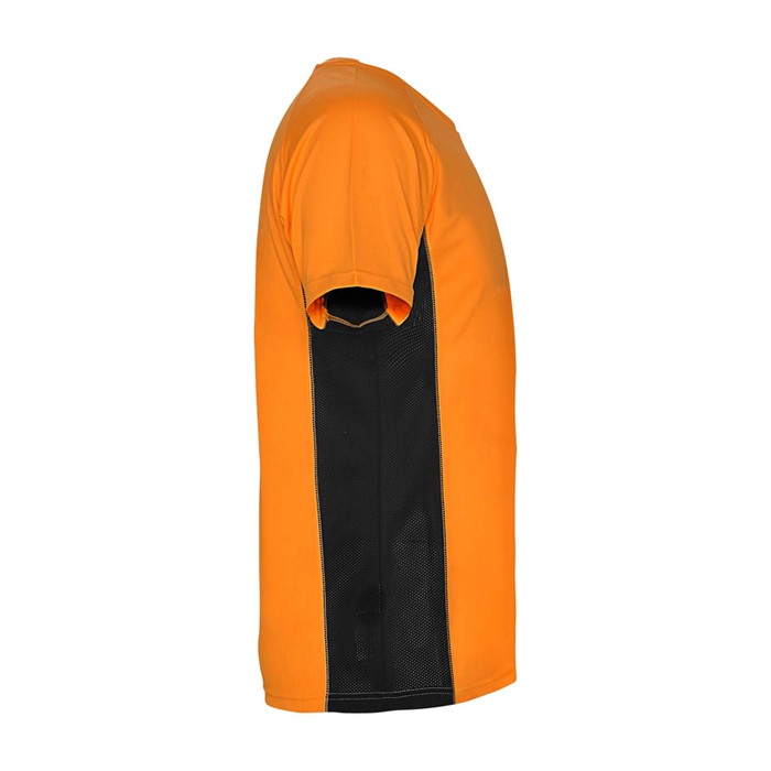 Camiseta deportiva infantil en bicolor de poliéster 140 g/m2 Roly color naranja segunda vista lateral Camiseta deportiva infantil en bicolor de poliéster 140 g/m2 Roly color naranja segunda vista lateral