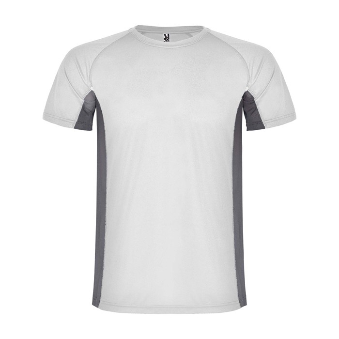 Camiseta deportiva infantil en bicolor de poliéster 140 g/m2 Roly color blanco Camiseta deportiva infantil en bicolor de poliéster 140 g/m2 Roly color blanco