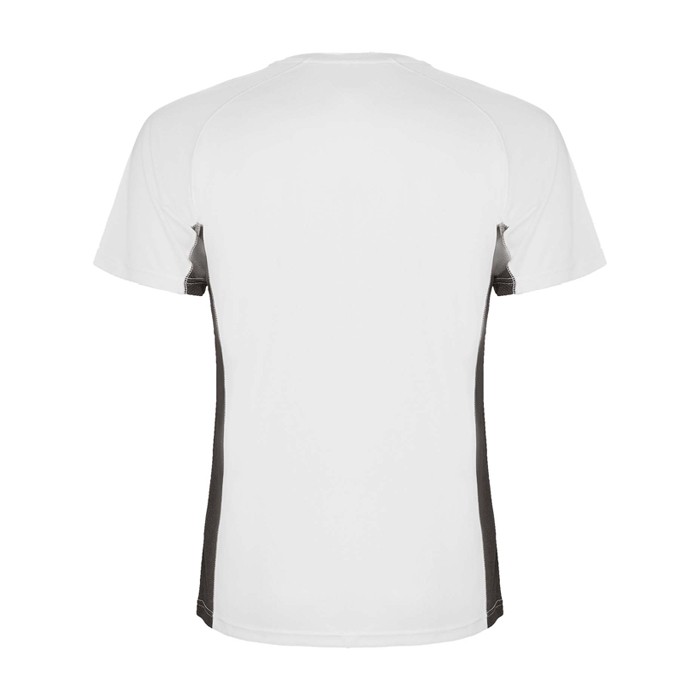 Camiseta deportiva infantil en bicolor de poliéster 140 g/m2 Roly color blanco segunda vista trasera Camiseta deportiva infantil en bicolor de poliéster 140 g/m2 Roly color blanco segunda vista trasera