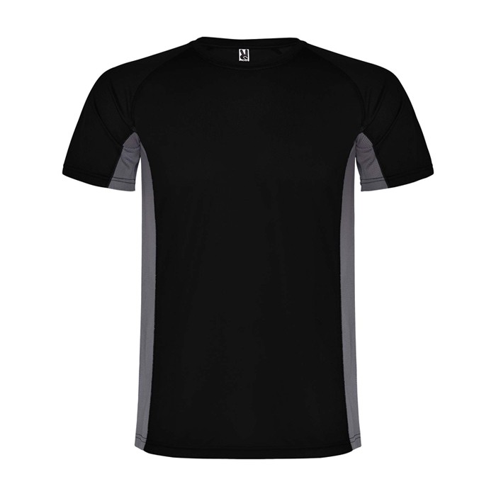 Camiseta deportiva infantil en bicolor de poliéster 140 g/m2 Roly color negro Camiseta deportiva infantil en bicolor de poliéster 140 g/m2 Roly color negro