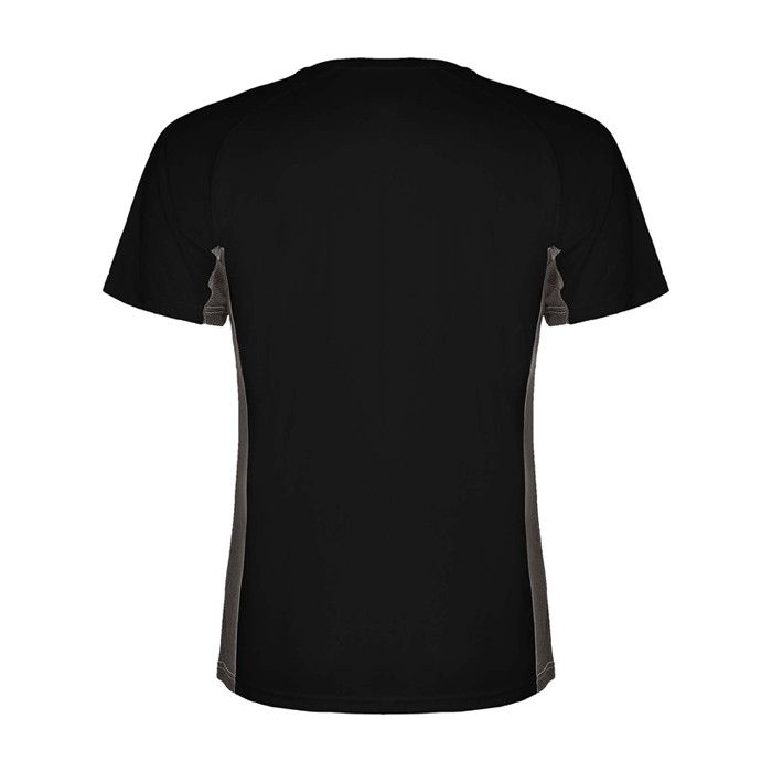 Camiseta deportiva infantil en bicolor de poliéster 140 g/m2 Roly color negro segunda vista trasera Camiseta deportiva infantil en bicolor de poliéster 140 g/m2 Roly color negro segunda vista trasera