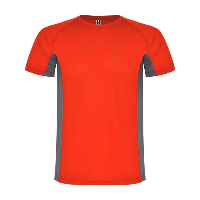 Camiseta deportiva infantil en bicolor de poliéster 140 g/m2 Roly color rojo Camiseta deportiva infantil en bicolor de poliéster 140 g/m2 Roly color rojo