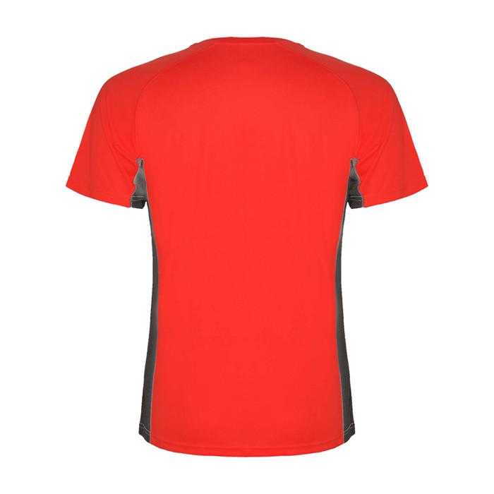 Camiseta deportiva infantil en bicolor de poliéster 140 g/m2 Roly color rojo segunda vista trasera Camiseta deportiva infantil en bicolor de poliéster 140 g/m2 Roly color rojo segunda vista trasera