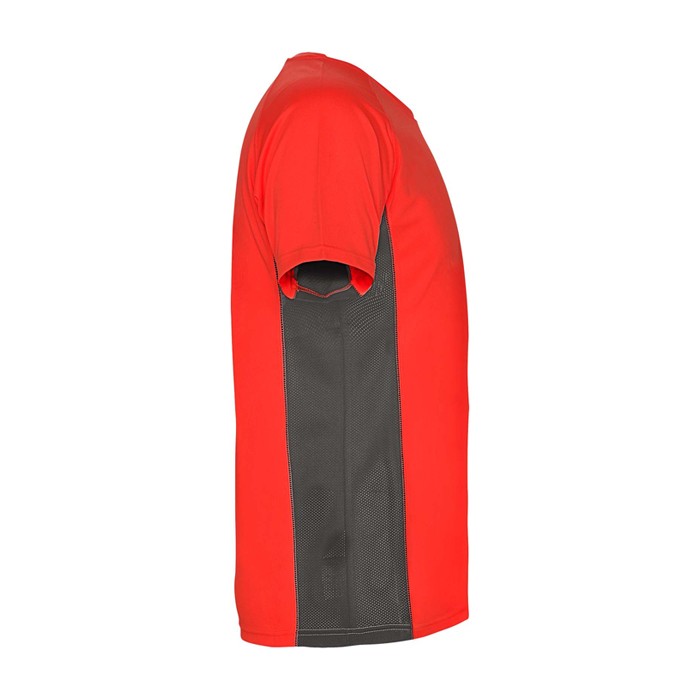 Camiseta deportiva infantil en bicolor de poliéster 140 g/m2 Roly color rojo segunda vista lateral Camiseta deportiva infantil en bicolor de poliéster 140 g/m2 Roly color rojo segunda vista lateral