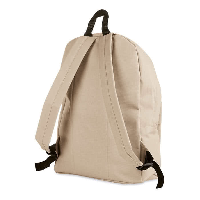 Mochila personalizada con bolsillo exterior color Beige segunda vista Mochila personalizada con bolsillo exterior color Beige segunda vista