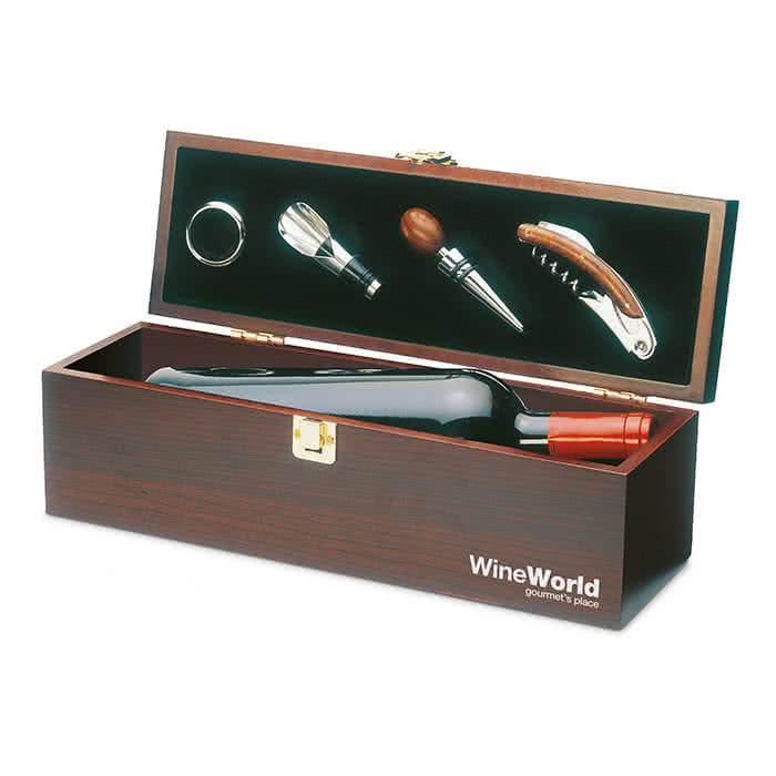Set de vino personalizado en caja de madera color Madera impreso Set de vino personalizado en caja de madera color Madera impreso
