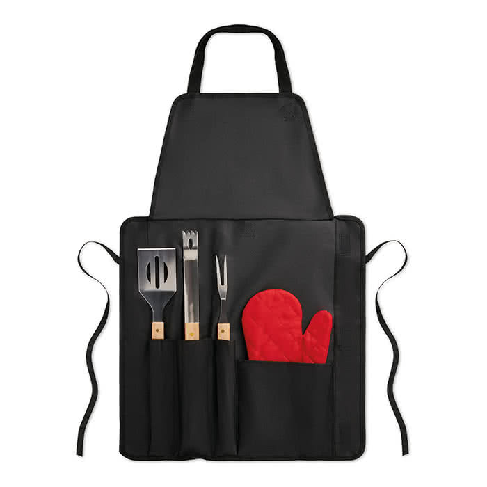 Delantal de barbacoa con herramientas color Negro segunda vista Delantal de barbacoa con herramientas color Negro segunda vista