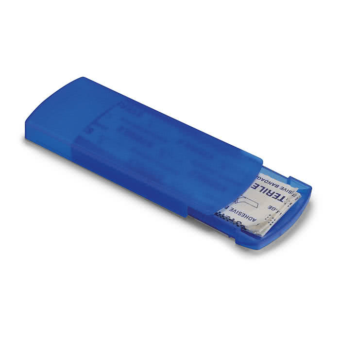 Tiritas promocionales en caja color Azul segunda vista Tiritas promocionales en caja color Azul segunda vista