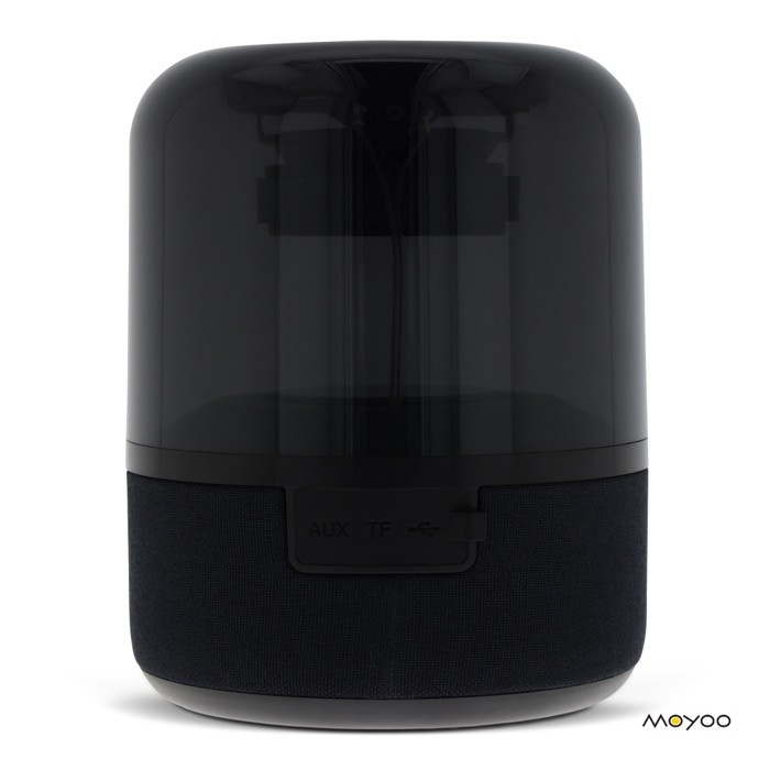 Altavoz bluetooth negro pequeño portátil en forma circular color negro cuarta vista Altavoz bluetooth negro pequeño portátil en forma circular color negro cuarta vista